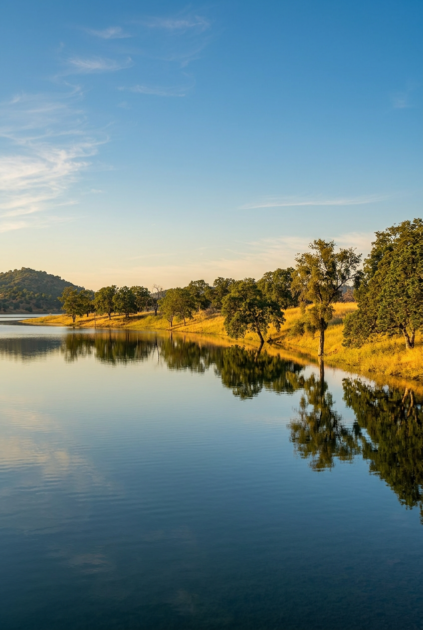 Oak-covered foothills along New Melones Lake